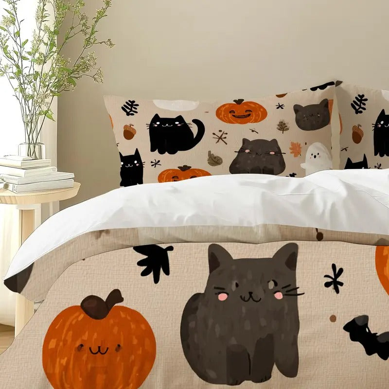 Edredon Calabaza y Gatitos