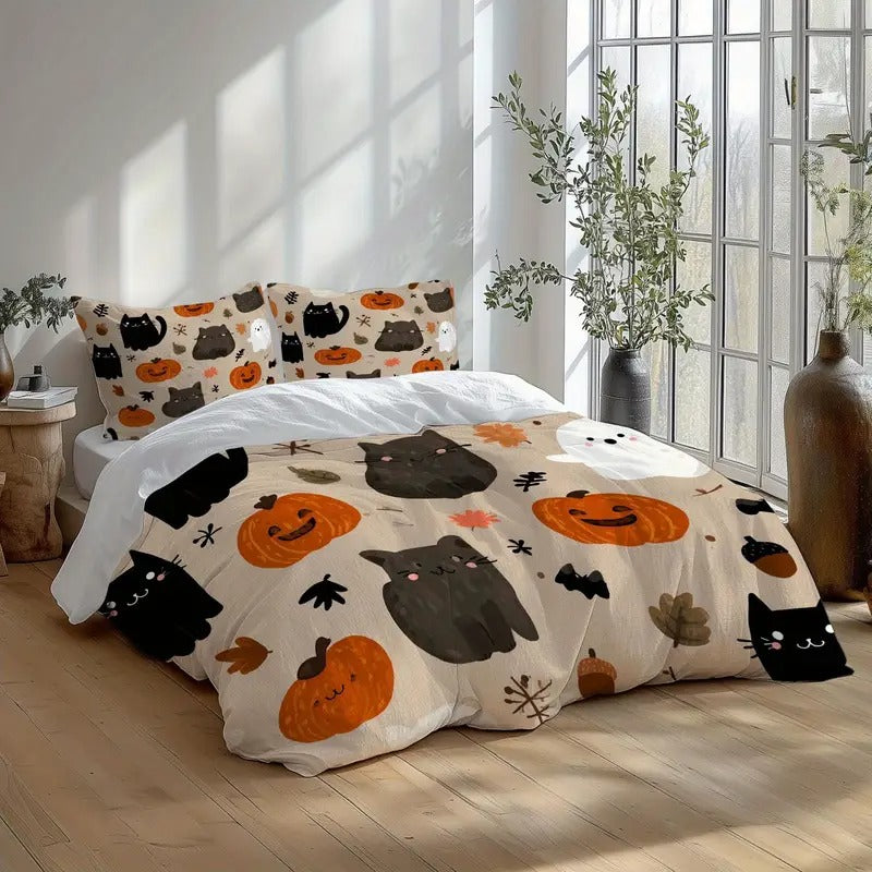 Edredon Calabaza y Gatitos