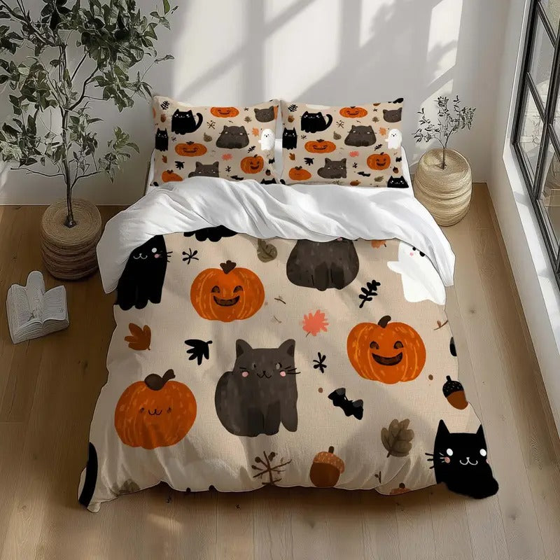 Edredon Calabaza y Gatitos