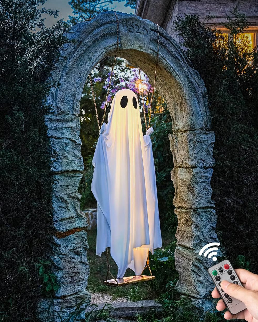 🔥EN OFERTA🔥Columpio colgante fantasma para Halloween con luces de cadena