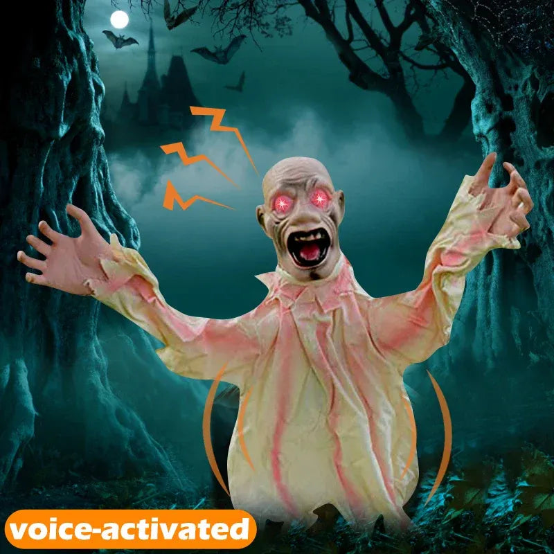 DECORACIÓN ESPELUZNANTE DE ZOMBI BALANCEANTE CON SONIDO Y OJOS LED