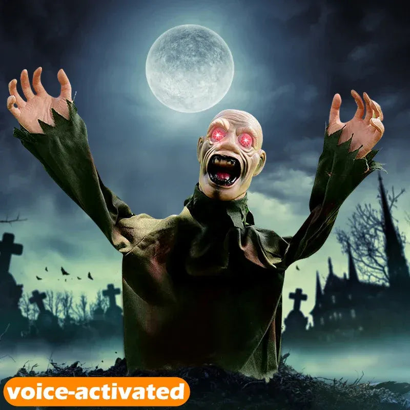 DECORACIÓN ESPELUZNANTE DE ZOMBI BALANCEANTE CON SONIDO Y OJOS LED