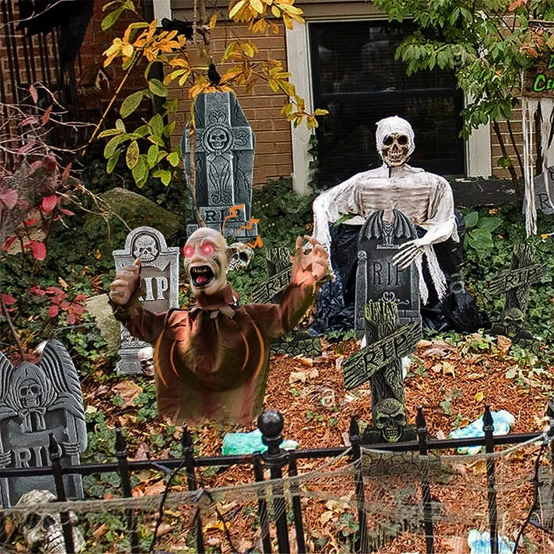 DECORACIÓN ESPELUZNANTE DE ZOMBI BALANCEANTE CON SONIDO Y OJOS LED