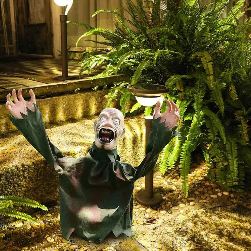DECORACIÓN ESPELUZNANTE DE ZOMBI BALANCEANTE CON SONIDO Y OJOS LED
