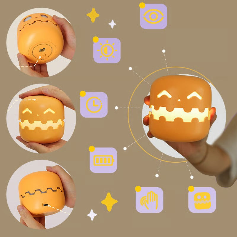 Luz nocturna con temporizador de atenuación y diseño de calabaza de Halloween